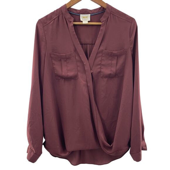 Anthropologie Maeve Eva Faux Wrap Drape Front Blouse Burgundy Mauve Size 6 - Picture 1 of 7